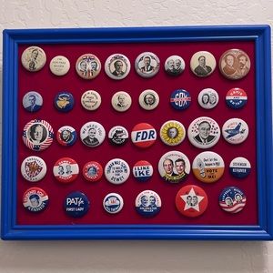 Vintage Lot President Political 38 Pin Back Button Lot Framed Reproduction 1972
